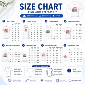 Size chart for Hot Spooky Season Halloween Bats Witch Broom Zombie showing measurements in inches and cm