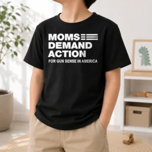Top Pretty Moms Demand Action For Gun Sense In America Kids T Shirt in bright blue, short sleeve cotton tee for children