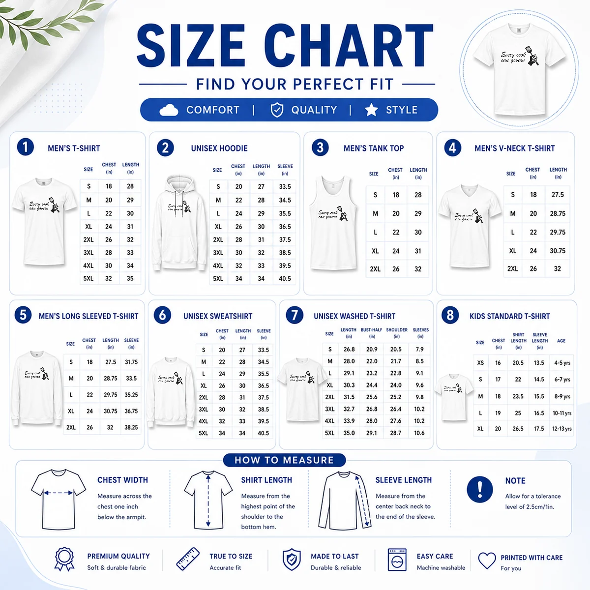 Funny Every Cook Can Govern Cooking Chef Political Size Chart Size chart for Funny Every Cook Can Govern Cooking Chef Political with measurements in inches and cm to help choose the right fit