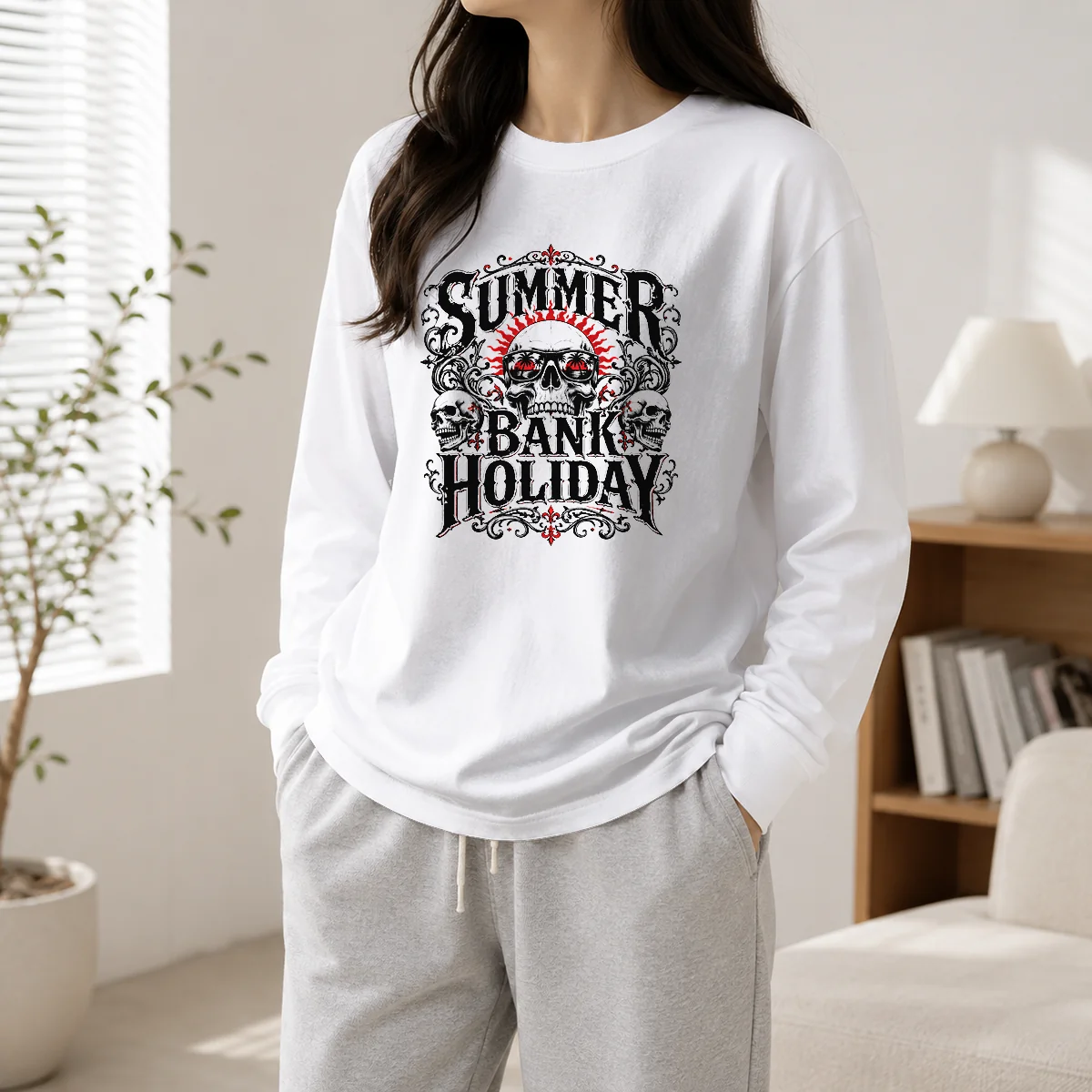 Hot Gothic Skull Sunglasses Summer Bank Holiday Long Sleeve Shirt