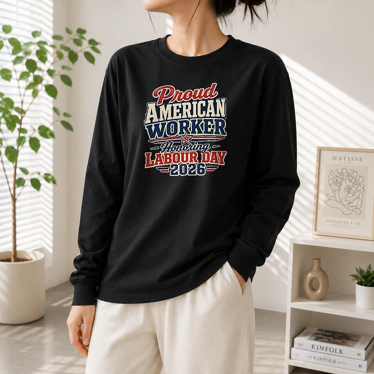Nice Awesome Labour Day 2026 Proud American Worker Vintage Long Sleeve Shirt