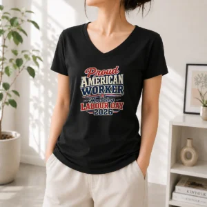 Nice Awesome Labour Day 2026 Proud American Worker Vintage V-Neck Shirt