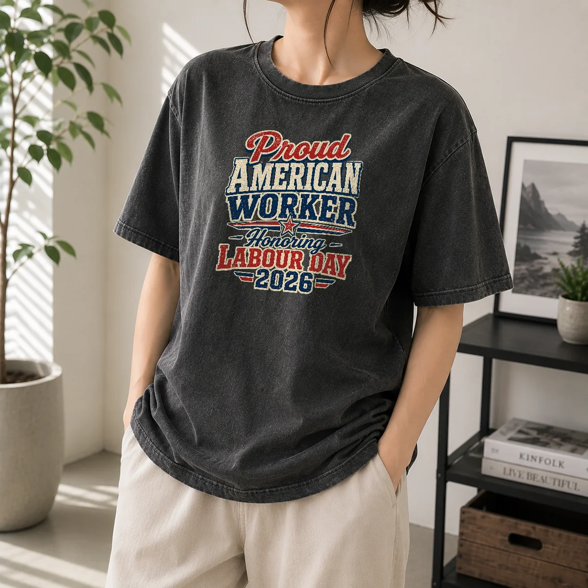 Nice Awesome Labour Day 2026 Proud American Worker Vintage Washed T-Shirt