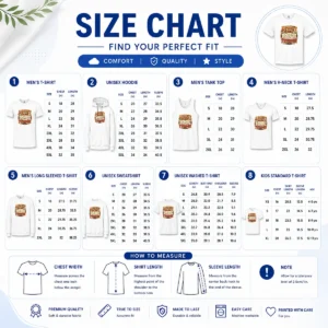 Size chart for Nice Hot August Holiday Western Ride Into Freedom with measurements in inches and cm to help choose the right fit