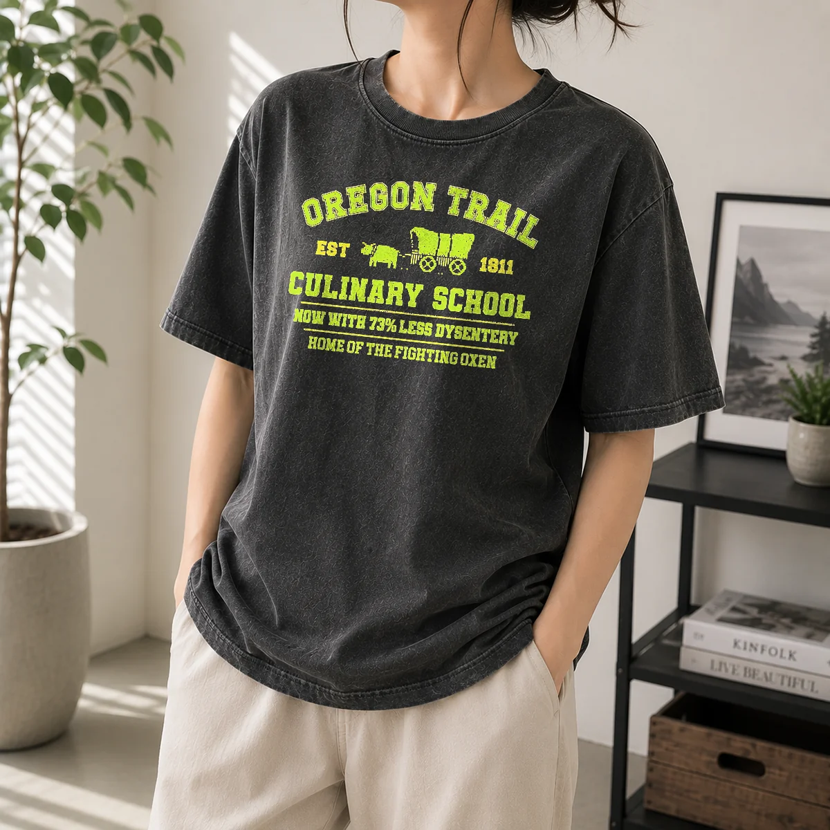 Nice Premium Oregon Trail Culinary School Now With 73 Percent Less Dysentery Washed T-Shirt