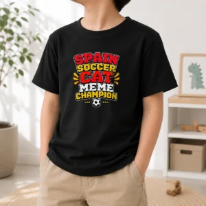 Nice Spain Soccer Cat Meme Champion Pixel Kids T-Shirt