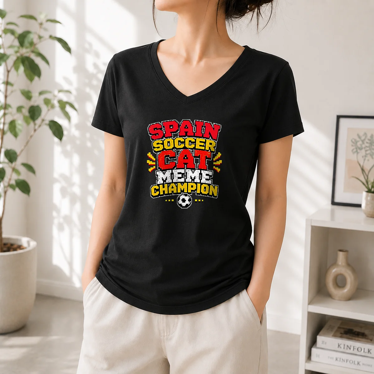 Nice Spain Soccer Cat Meme Champion V-Neck Shirt Nice Spain Soccer Cat Meme Champion V-Neck Shirt