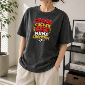 Nice Spain Soccer Cat Meme Champion Pixel Washed T-Shirt