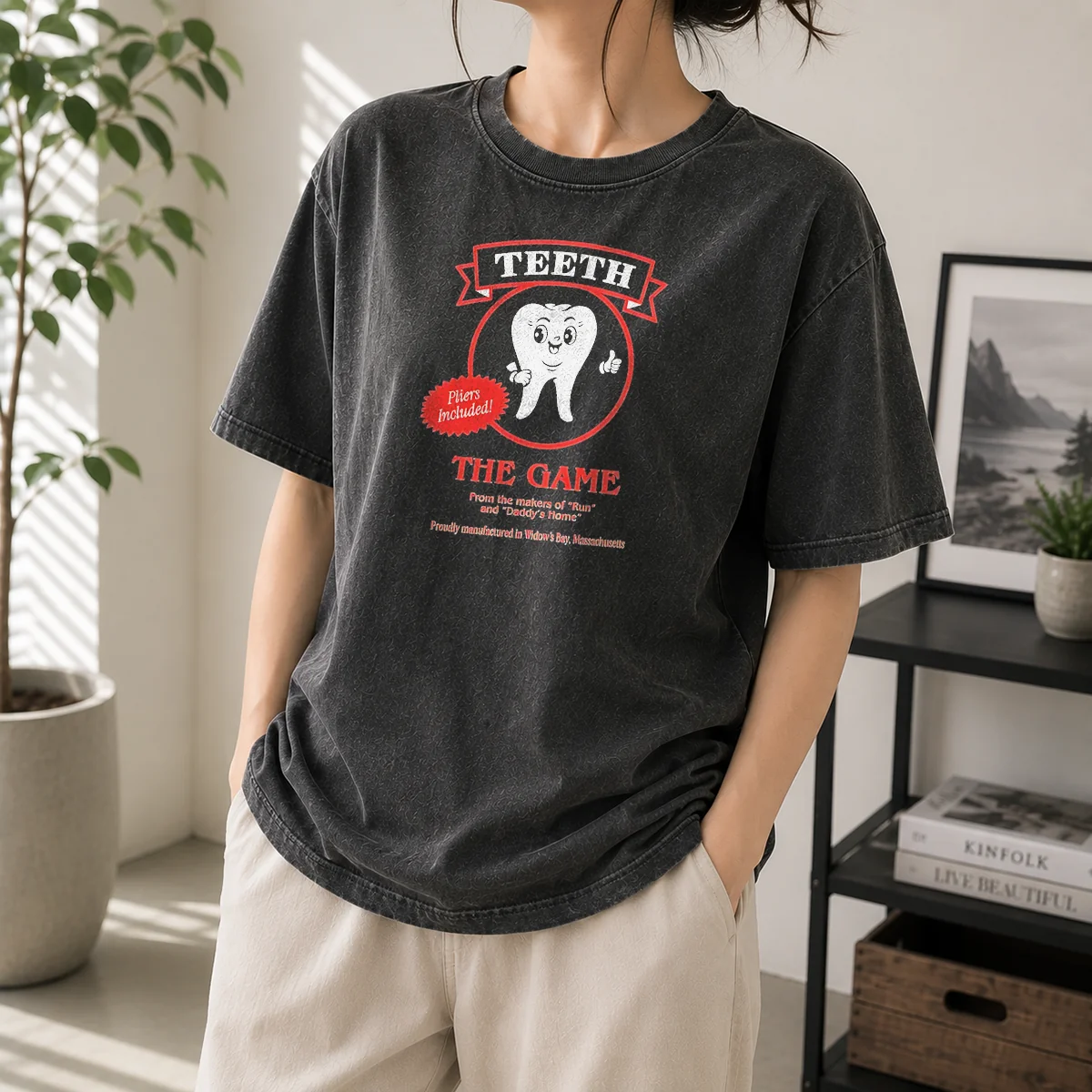 Nice Top Teeth The Game Pliers Included Horror Movie Parody Washed T-Shirt