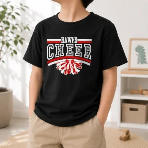 Official Hutchinson Hawks Cheer Maroon Glitter Kids T-Shirt