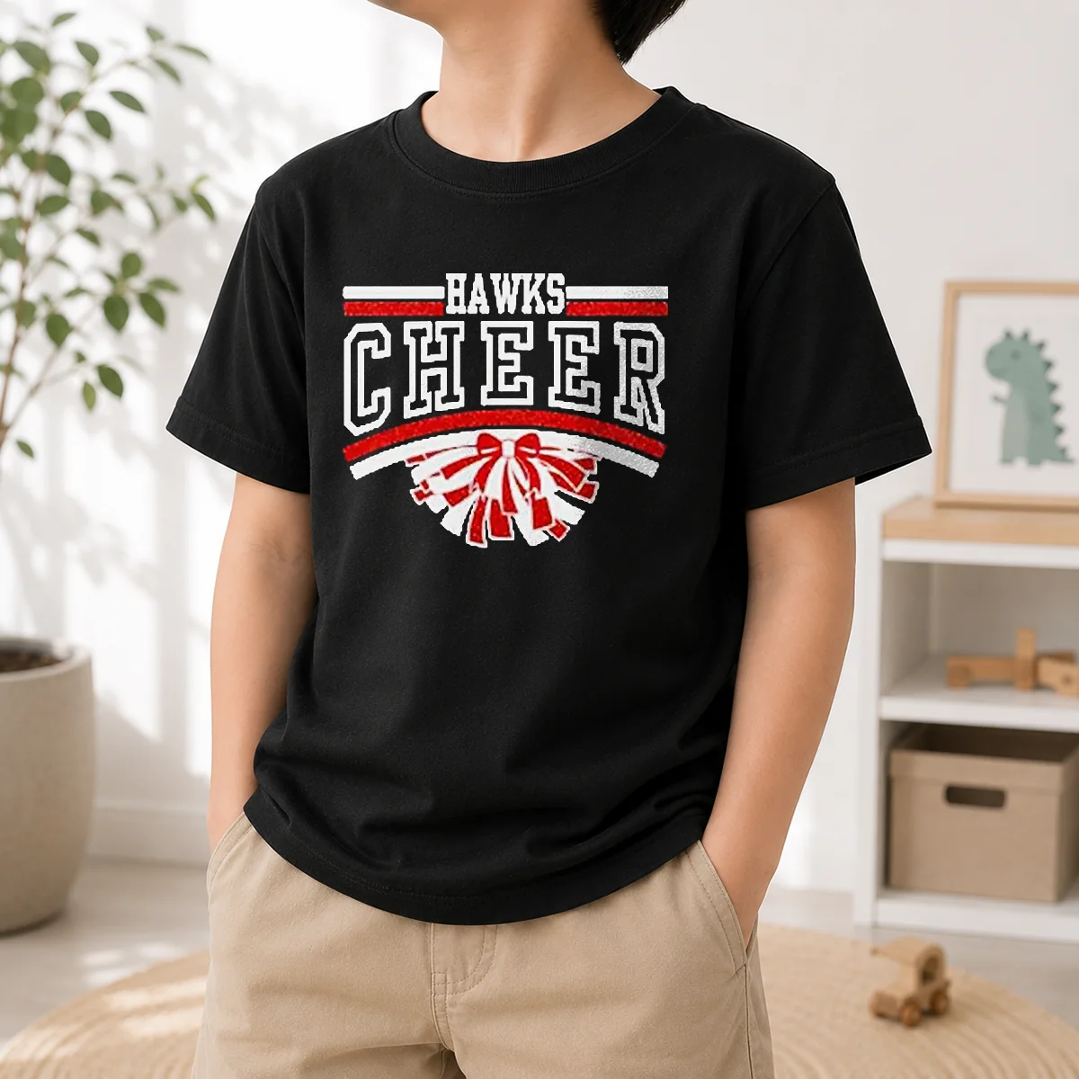 Official Hutchinson Hawks Cheer Maroon Glitter Kids T-Shirt