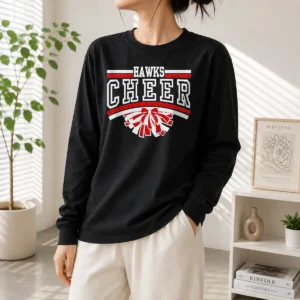 Official Hutchinson Hawks Cheer Maroon Glitter Long Sleeve Shirt