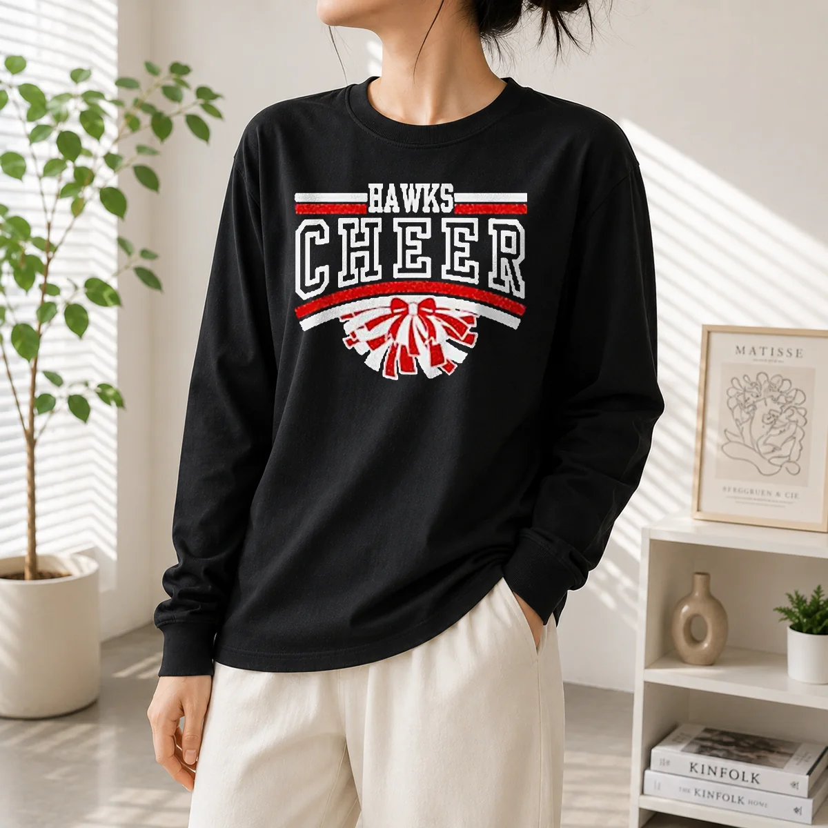 Official Hutchinson Hawks Cheer Maroon Glitter Long Sleeve Shirt