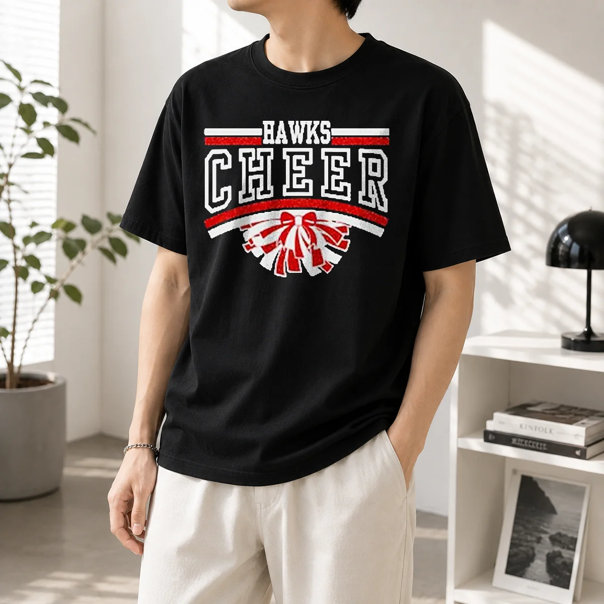 Official Hutchinson Hawks Cheer Maroon Glitter Shirt Official Hutchinson Hawks Cheer Maroon Glitter Shirt