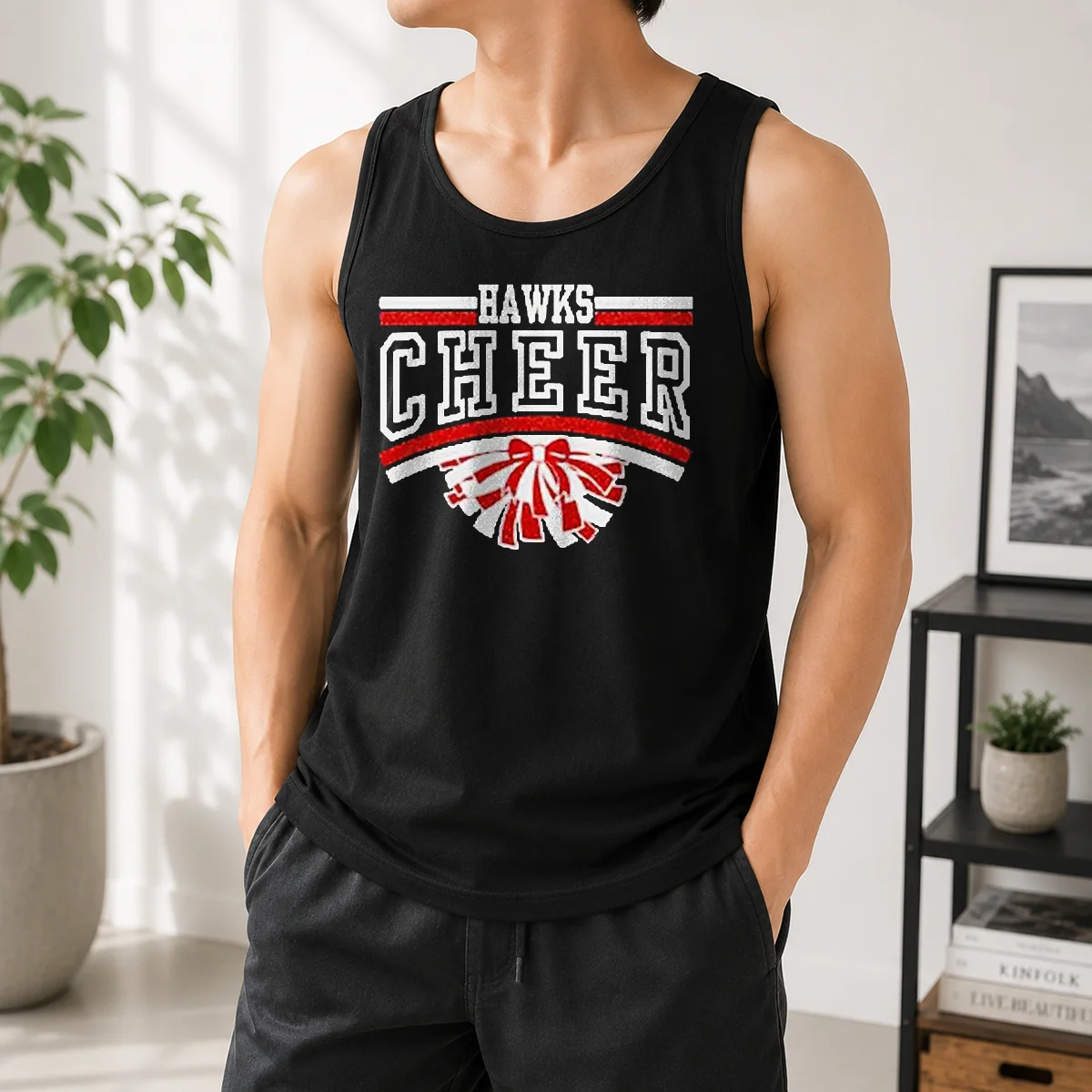 Official Hutchinson Hawks Cheer Maroon Glitter Tank Top