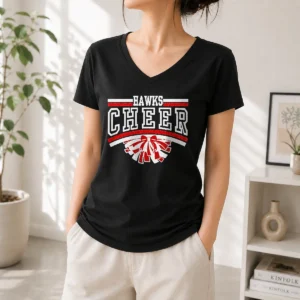 Official Hutchinson Hawks Cheer Maroon Glitter V-Neck Shirt