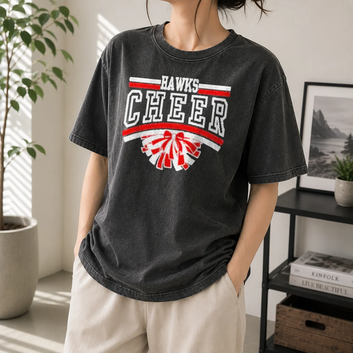 Official Hutchinson Hawks Cheer Maroon Glitter Washed T-Shirt