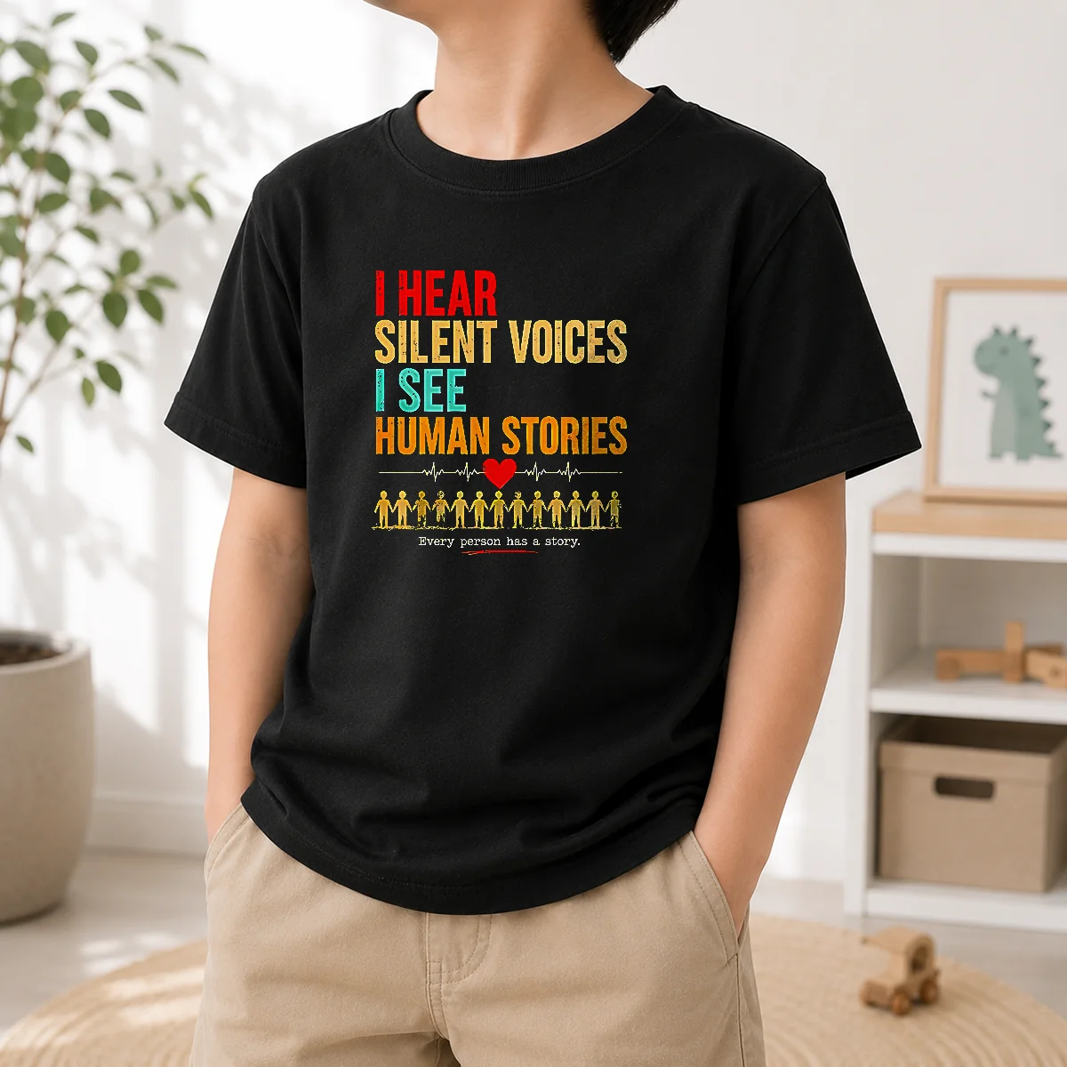 Official I Hear Silent Voices I See Human Stories Every Person Has A Story Kids T-Shirt
