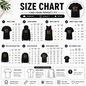 Size chart for Official I Hear Silent Voices I See Human Stories Every Person Has A Story with measurements in inches and cm to help choose the right fit