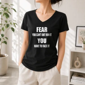 Original Fear You Can'T Out Run It You Have To Face It Quote V-Neck Shirt