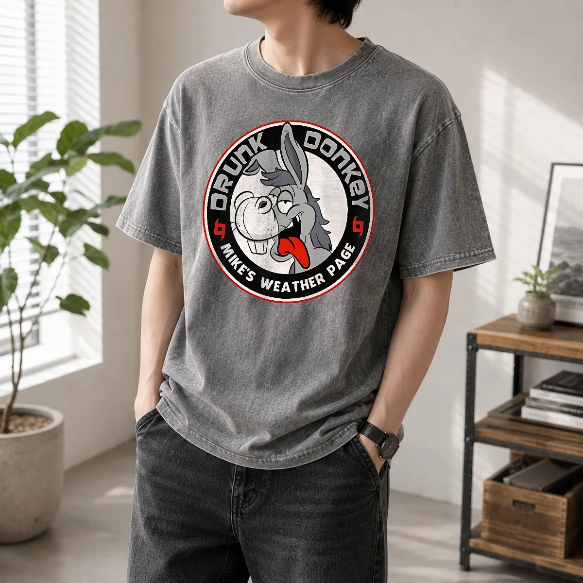 Premium Drunk Donkey Mike'S Weather Page Washed T-Shirt