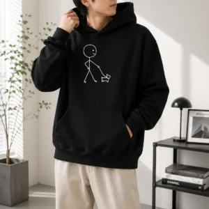 Pretty Stick Figure Walking A Dog Minimalist Line Art Hoodioe