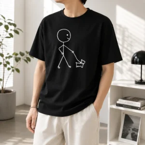 Pretty Stick Figure Walking A Dog Minimalist Line Art