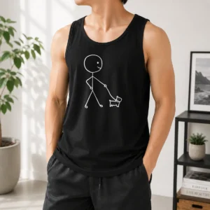Pretty Stick Figure Walking A Dog Minimalist Line Art Tank Top