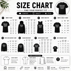 Size chart for Top Hot Sorry Boss Dark Humor Geek with measurements in inches and cm to help choose the right fit